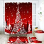 Red Christmas Tree Shower Curtain Set