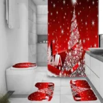 Red Christmas Tree Shower Curtain Set - Image 2