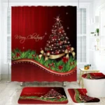 Red Christmas Tree Shower Curtain Set - Image 6