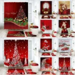 Red Christmas Tree Shower Curtain Set - Image 5