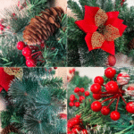 9ft Pre-Lit Christmas Garland with LED Lights – Green PVC Rattan with Red Flowers & Pine Cones - Image 3