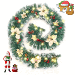 9ft/270cm Christmas Garland with Lights, Baubles & Flower Balls Festive Decoration for Fireplaces, Stairs, and Xmas Trees - Image 5