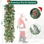 9ft Pre-Lit Christmas Garland with Pine Needles, Cones & 8 Light Modes - Image 3