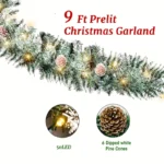 9ft Pre-Lit Christmas Garland with Pine Needles, Cones & 8 Light Modes - Image 5