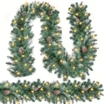 9ft Pre-Lit Christmas Garland with Pine Needles, Cones & 8 Light Modes - Image 6