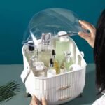 Makeup Organizer Storage Box with Transparent Cover (White) - Image 6