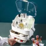 Makeup Organizer Storage Box with Transparent Cover (White) - Image 3