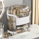 Makeup Organizer Storage Box with Transparent Cover (White) - Image 3