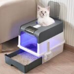 Foldable Large Cat Litter Box with Lid Grey