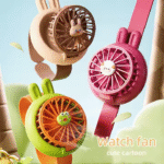 2025 USB Charging Cute Mini Handheld Fan Children's Portable Pet Watch Fan for Students Child Gift Car Three Cooling English